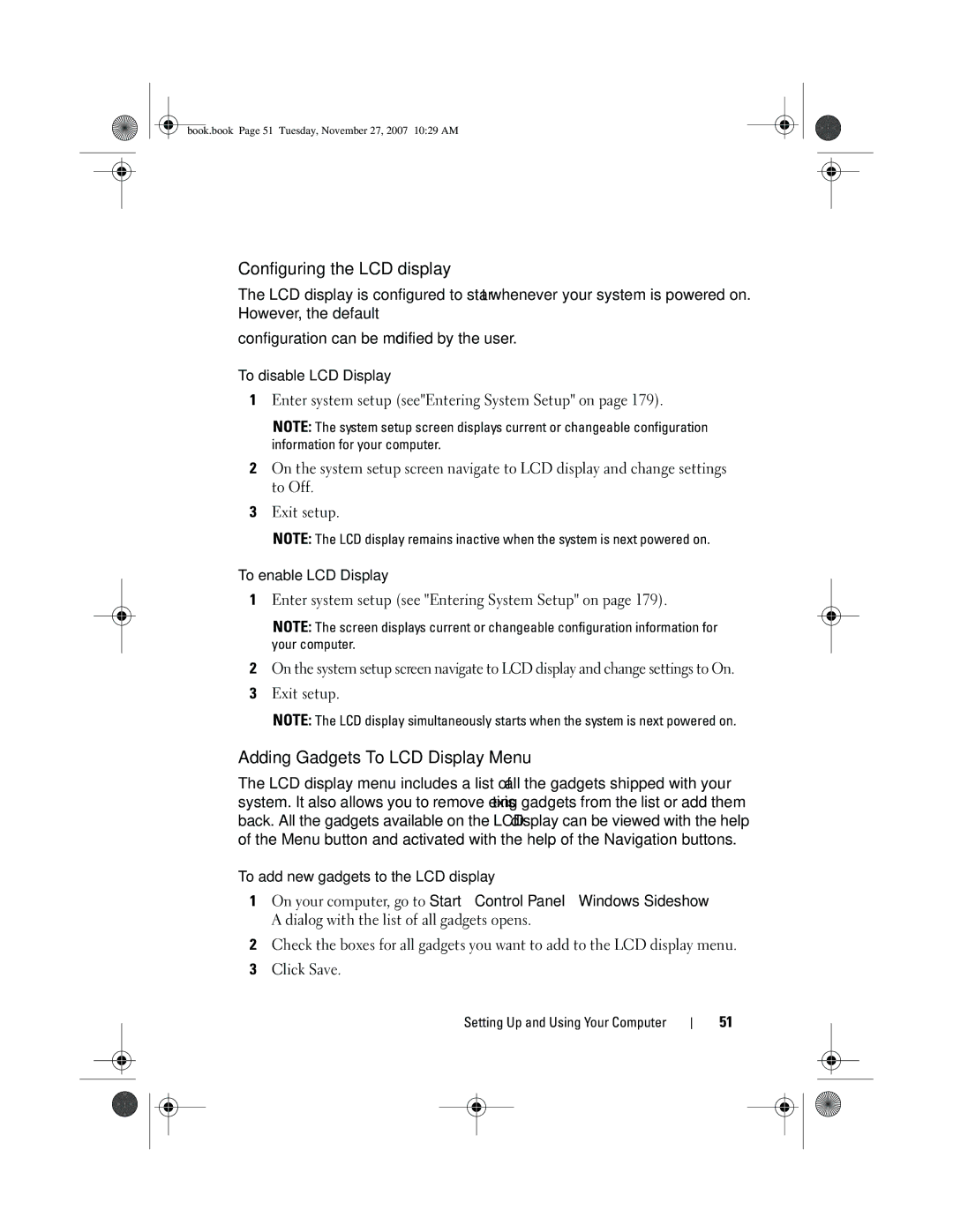 Dell XPS 420 owner manual Configuring the LCD display, Adding Gadgets To LCD Display Menu 