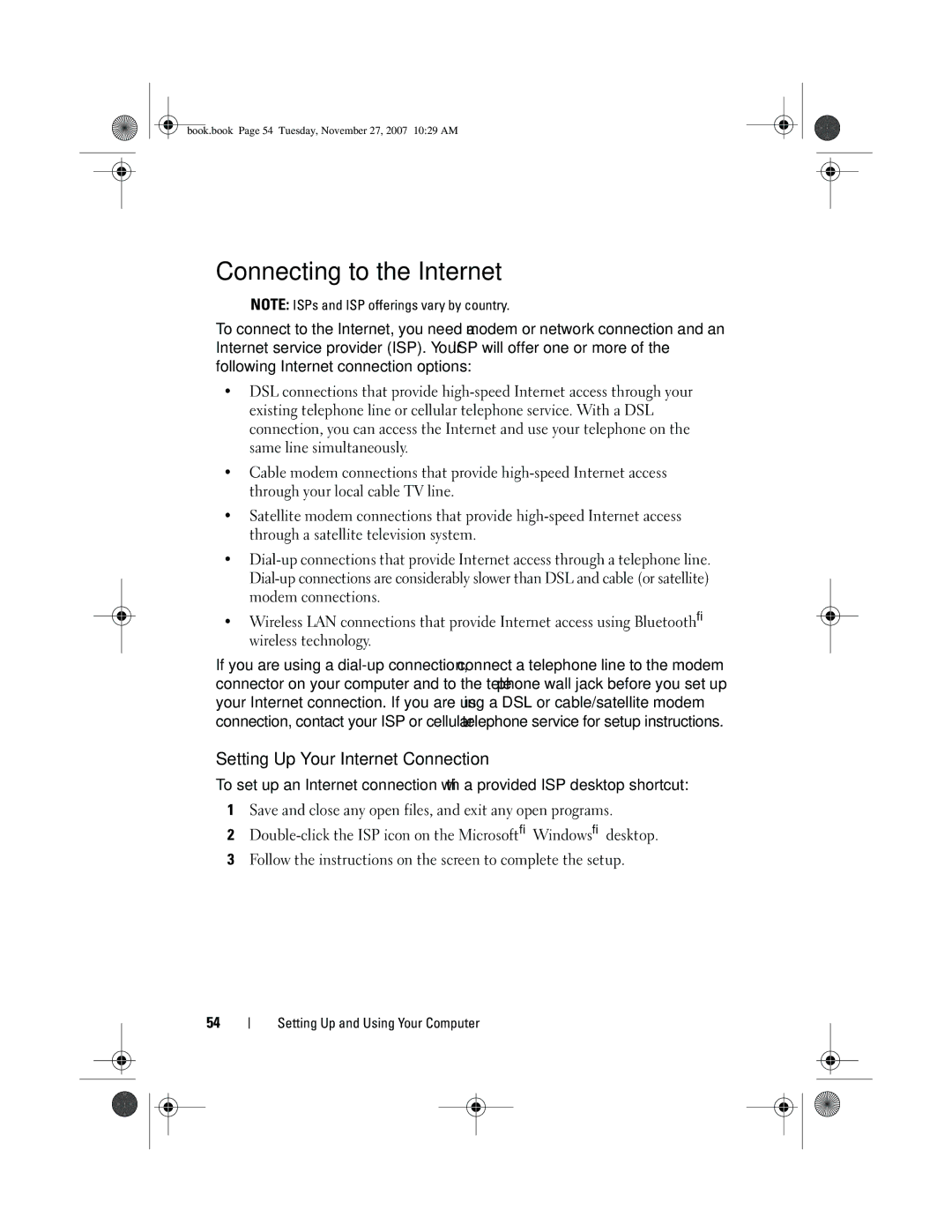 Dell XPS 420 owner manual Connecting to the Internet, Setting Up Your Internet Connection 