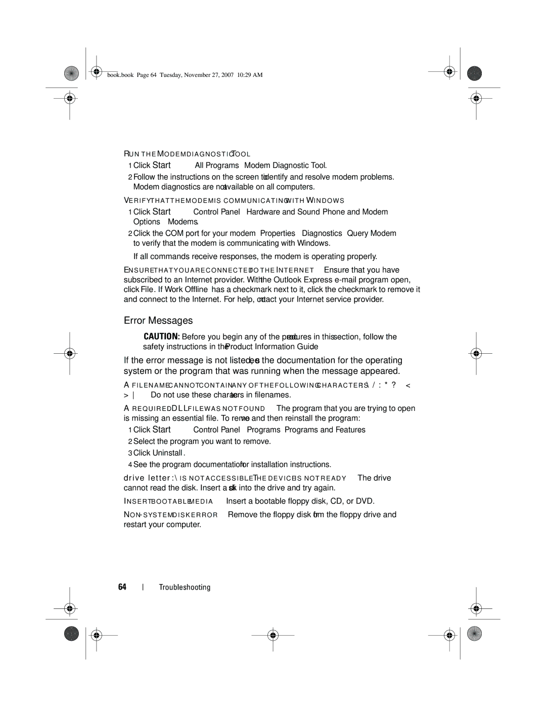 Dell XPS 420 owner manual Error Messages 