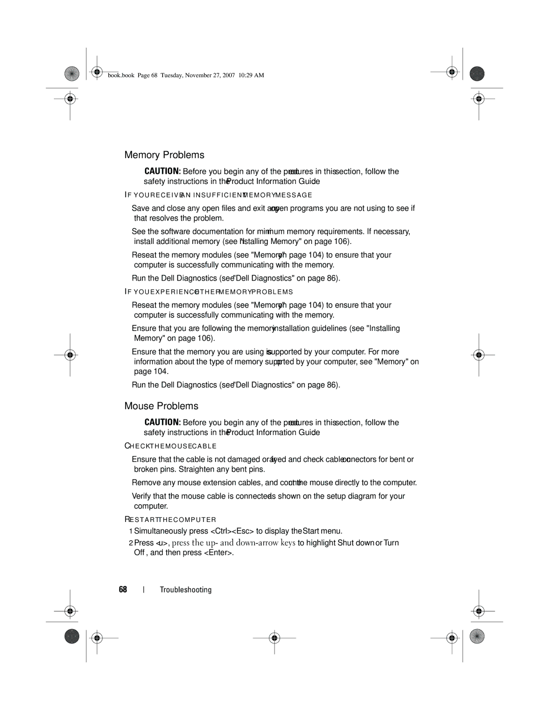 Dell XPS 420 owner manual Memory Problems, Mouse Problems 