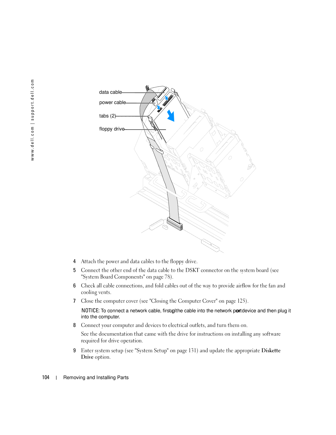 Dell XPS 600 owner manual 104, Tabs Floppy drive 