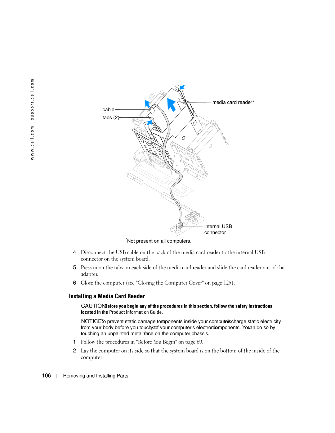 Dell XPS 600 owner manual Installing a Media Card Reader 