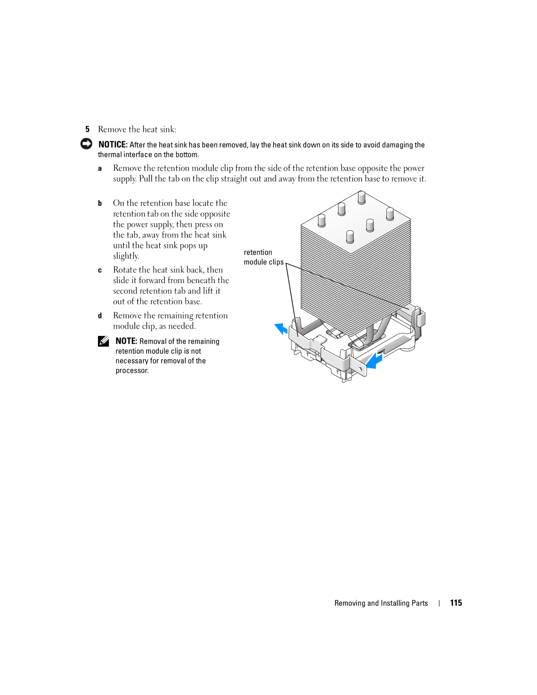 Dell XPS 600 owner manual Remove the heat sink, 115 