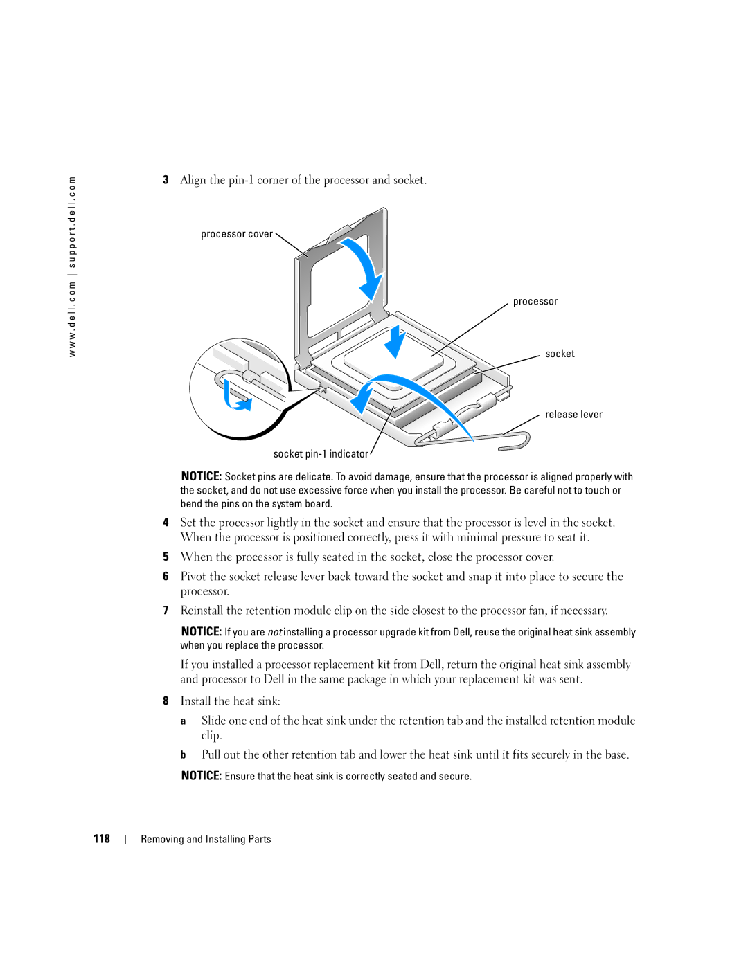 Dell XPS 600 owner manual Align the pin-1 corner of the processor and socket 