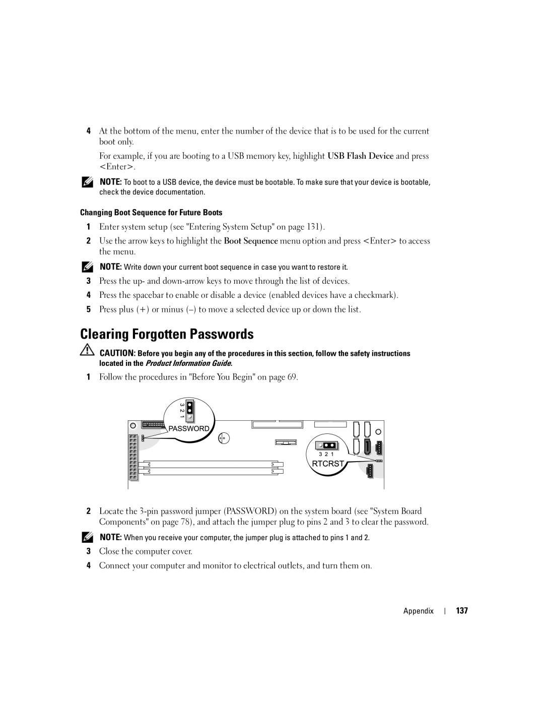 Dell XPS 600 owner manual Clearing Forgotten Passwords, 137 