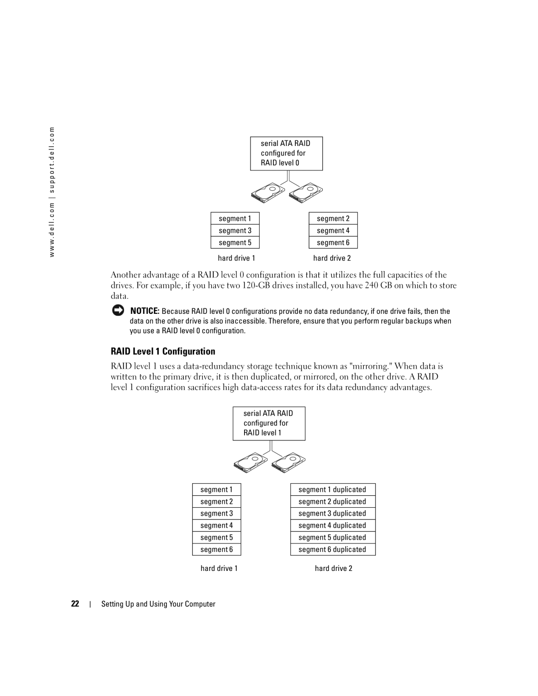 Dell XPS 600 owner manual RAID Level 1 Configuration, Segment, Hard drive 