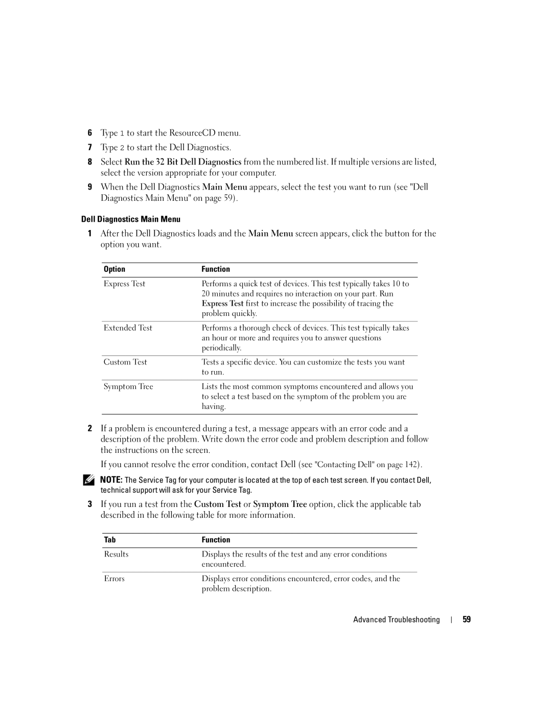 Dell XPS 600 owner manual Option Function, Tab Function 