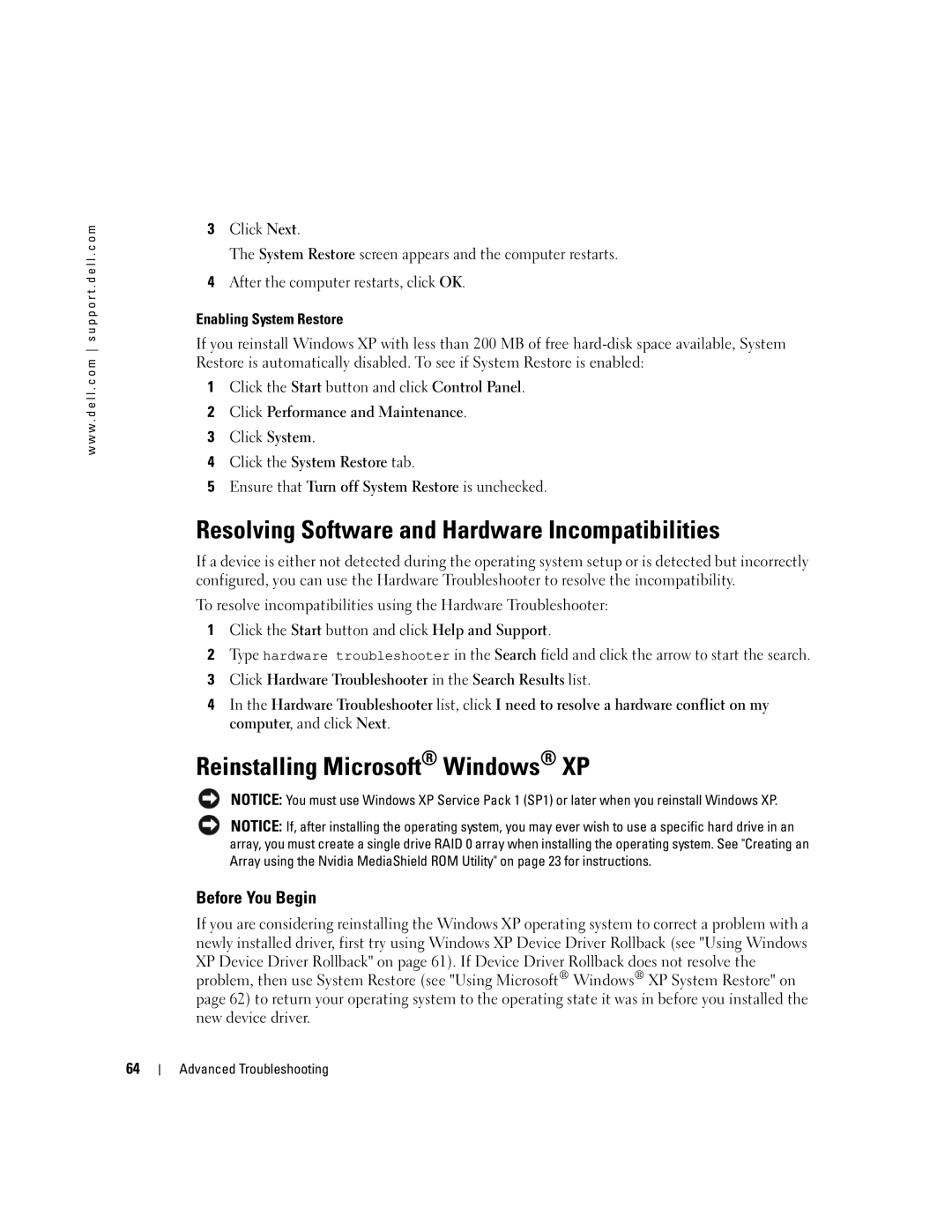 Dell XPS 600 Resolving Software and Hardware Incompatibilities, Reinstalling Microsoft Windows XP, Before You Begin 