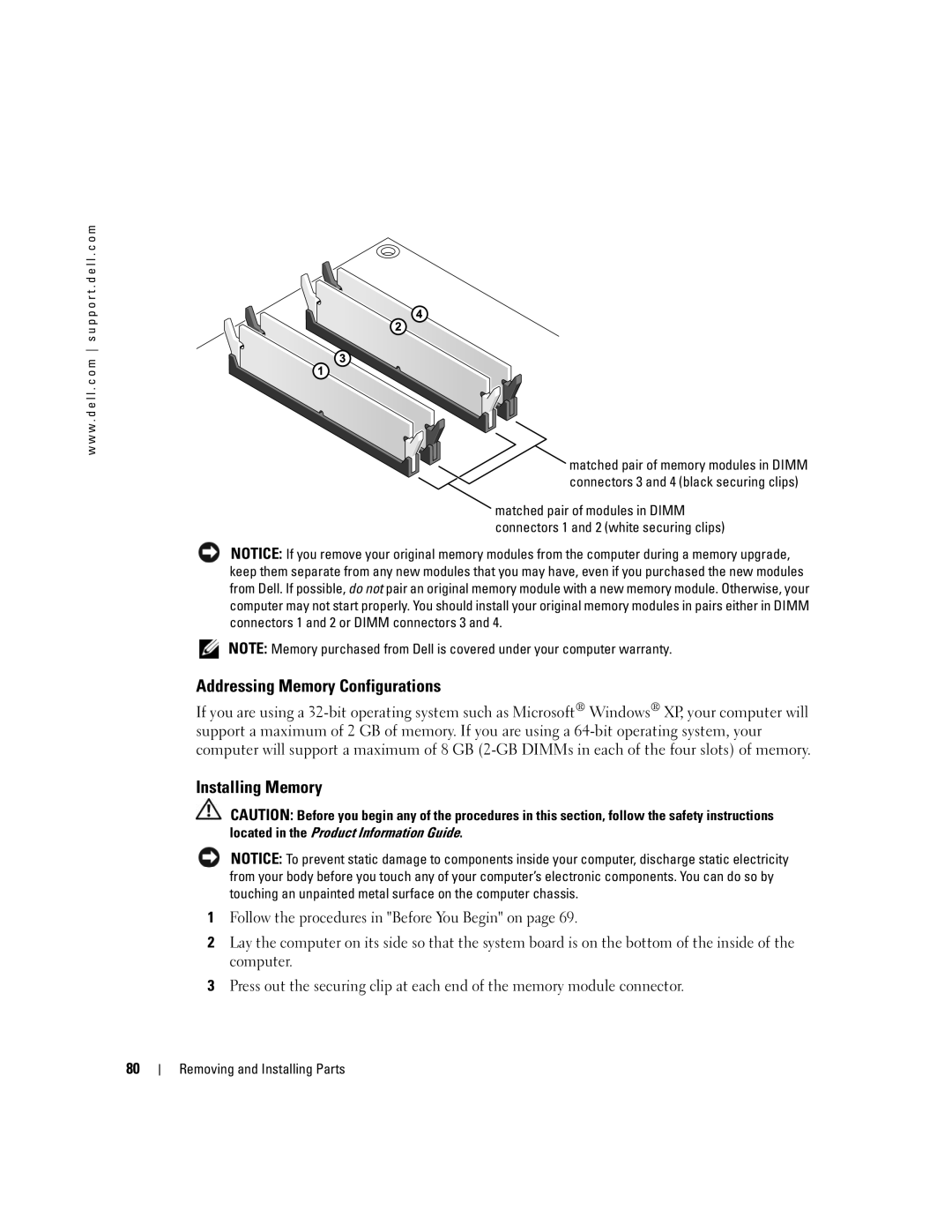 Dell XPS 600 owner manual Addressing Memory Configurations, Installing Memory 