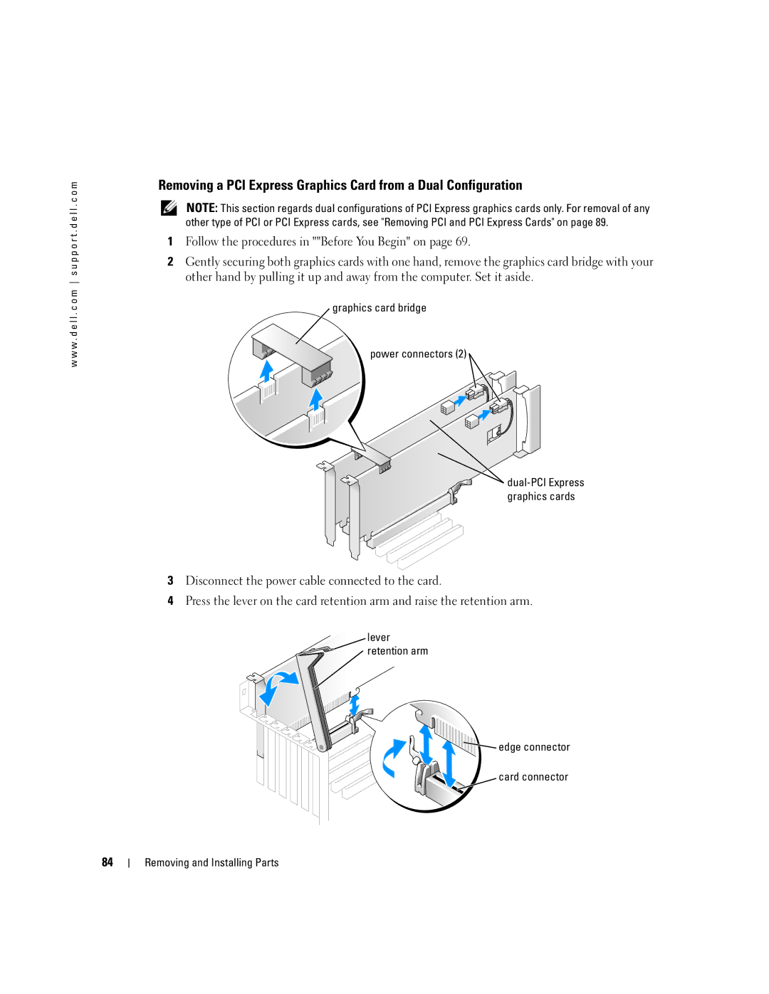 Dell XPS 600 owner manual Graphics card bridge Power connectors 