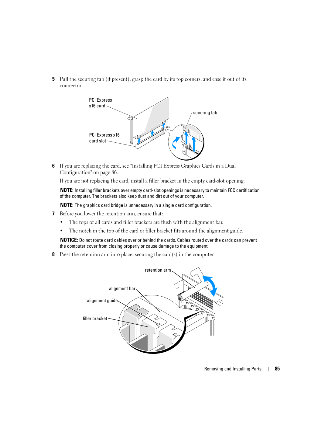 Dell XPS 600 owner manual Securing tab PCI Express x16 card slot 