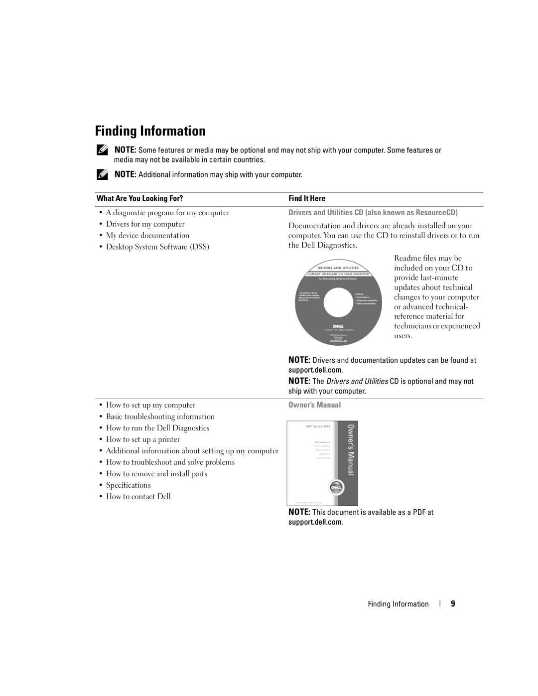 Dell XPS 600 owner manual Finding Information 