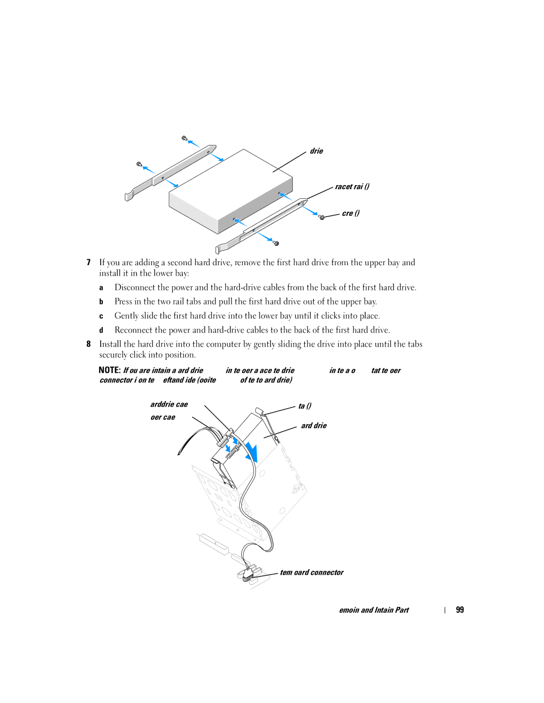 Dell XPS 600 owner manual Drive Bracket rails Screws, Hard-drive cable Tabs Power cable 