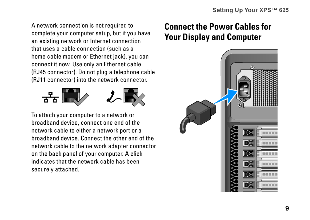 Dell XPS 625 manual Connect the Power Cables for Your Display and Computer 