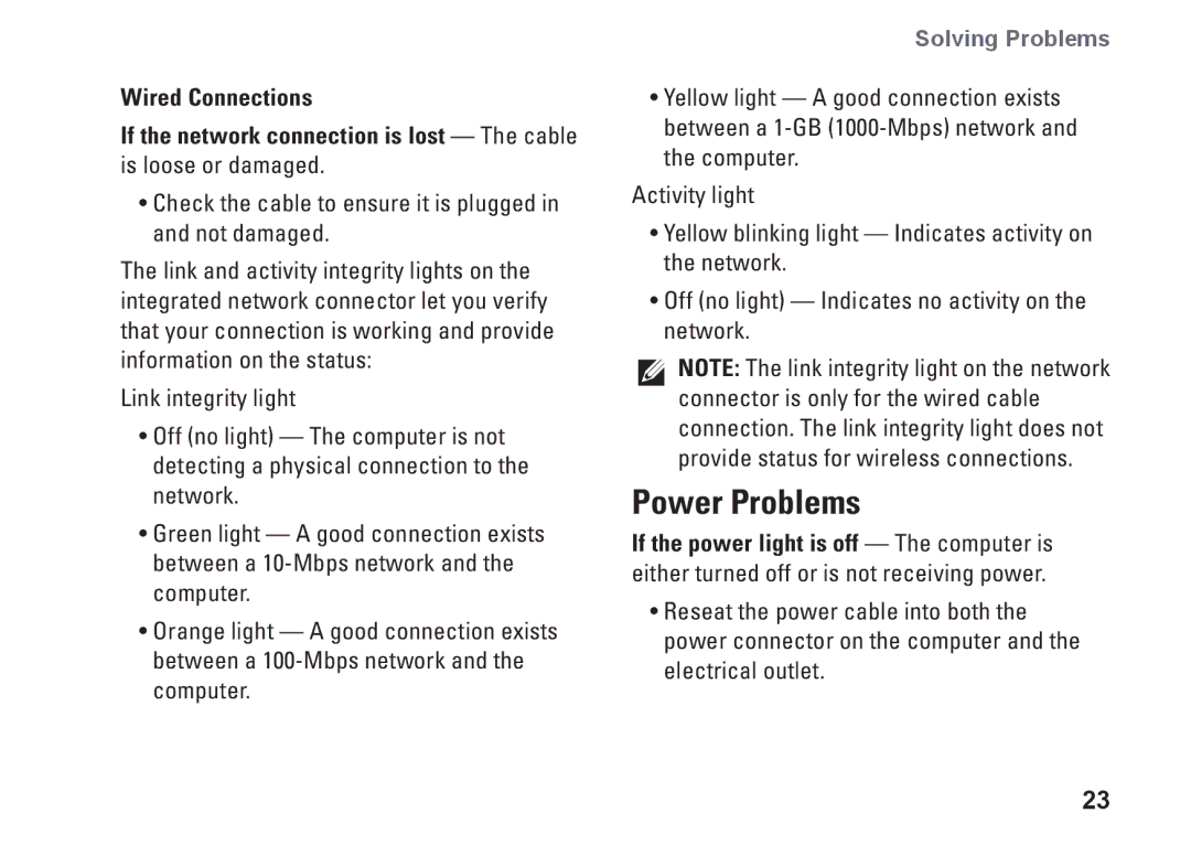 Dell XPS 625 manual Power Problems, Solving Problems 