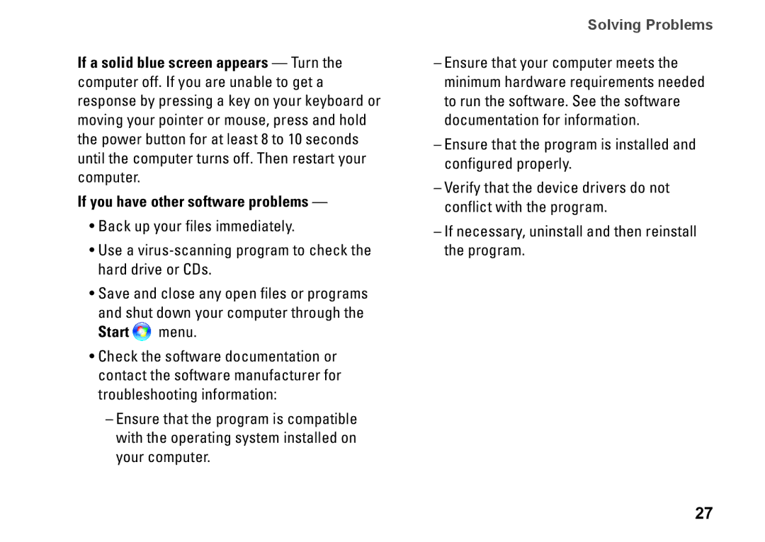 Dell XPS 625 manual Start menu 