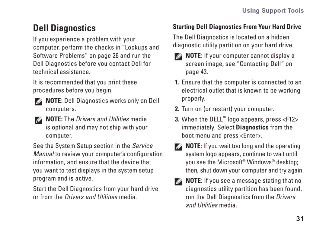 Dell XPS 625 manual Starting Dell Diagnostics From Your Hard Drive 