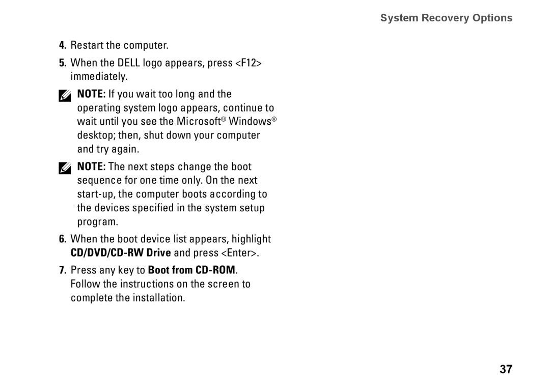 Dell XPS 625 manual System Recovery Options 