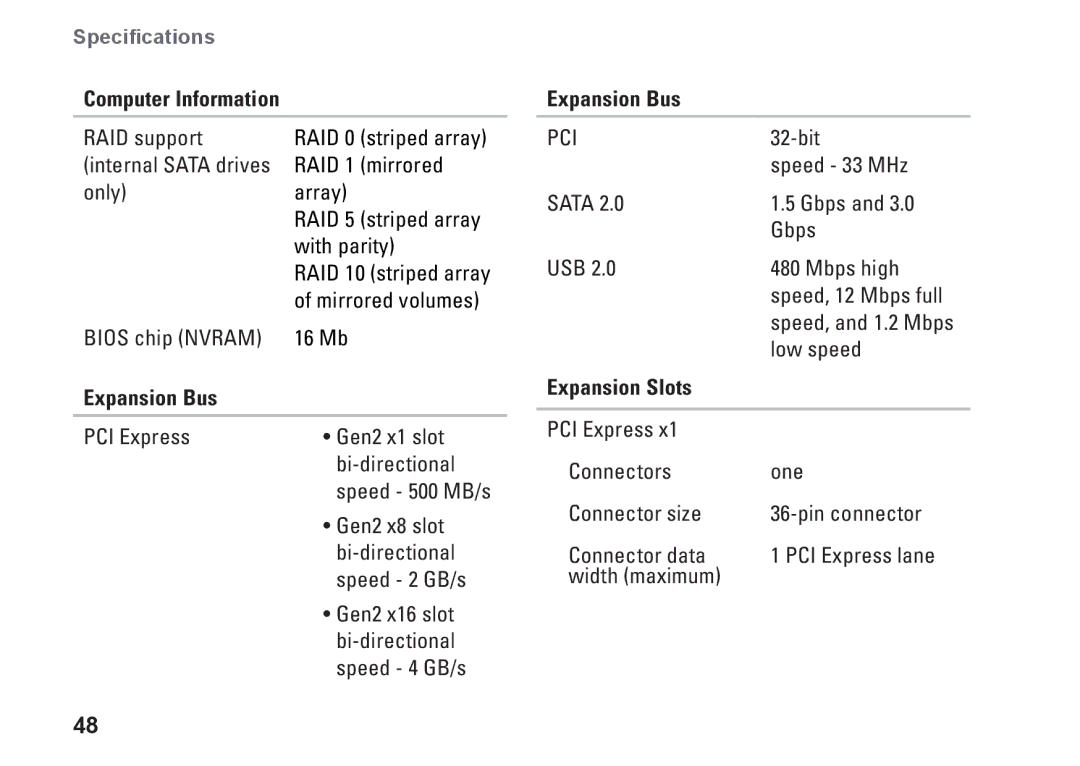 Dell XPS 625 manual Expansion Bus, Expansion Slots 