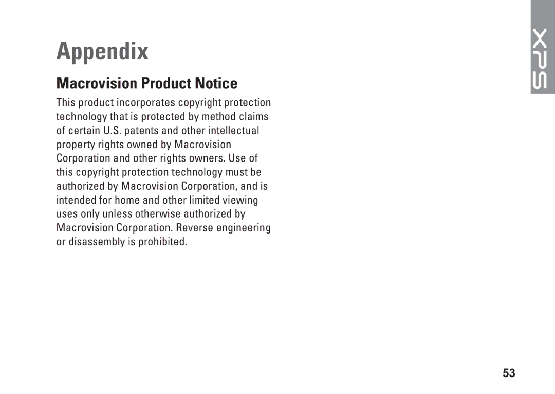Dell XPS 625 manual Appendix, Macrovision Product Notice 