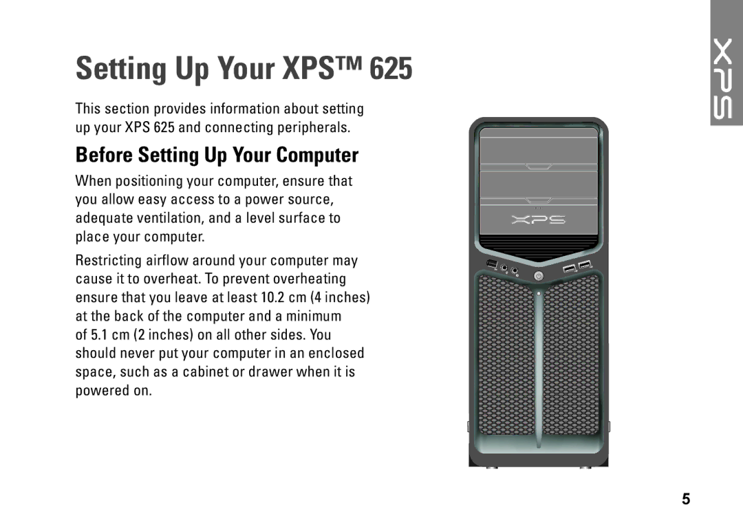 Dell XPS 625 manual Setting Up Your XPS, Before Setting Up Your Computer 
