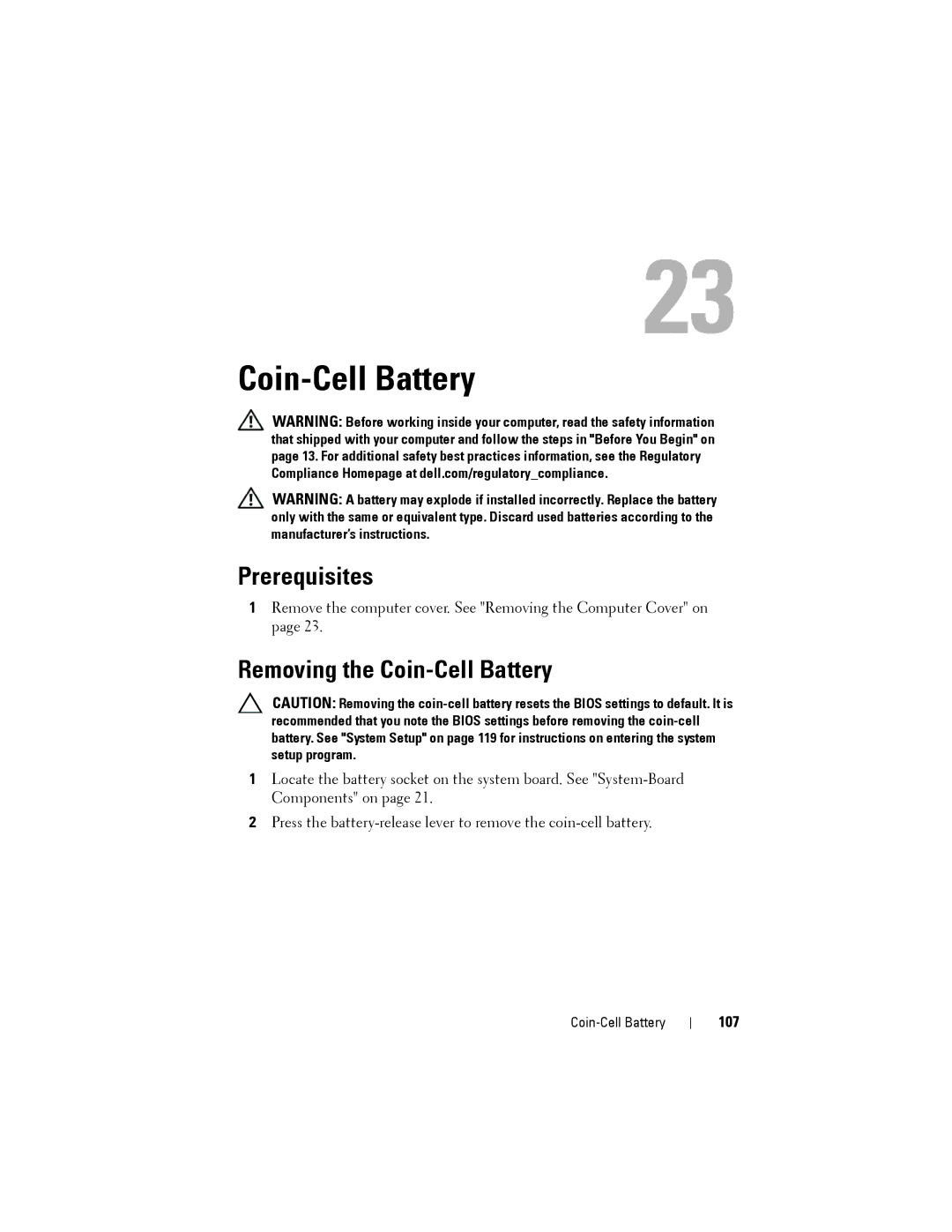 Dell XPS 8500 manual Removing the Coin-Cell Battery 