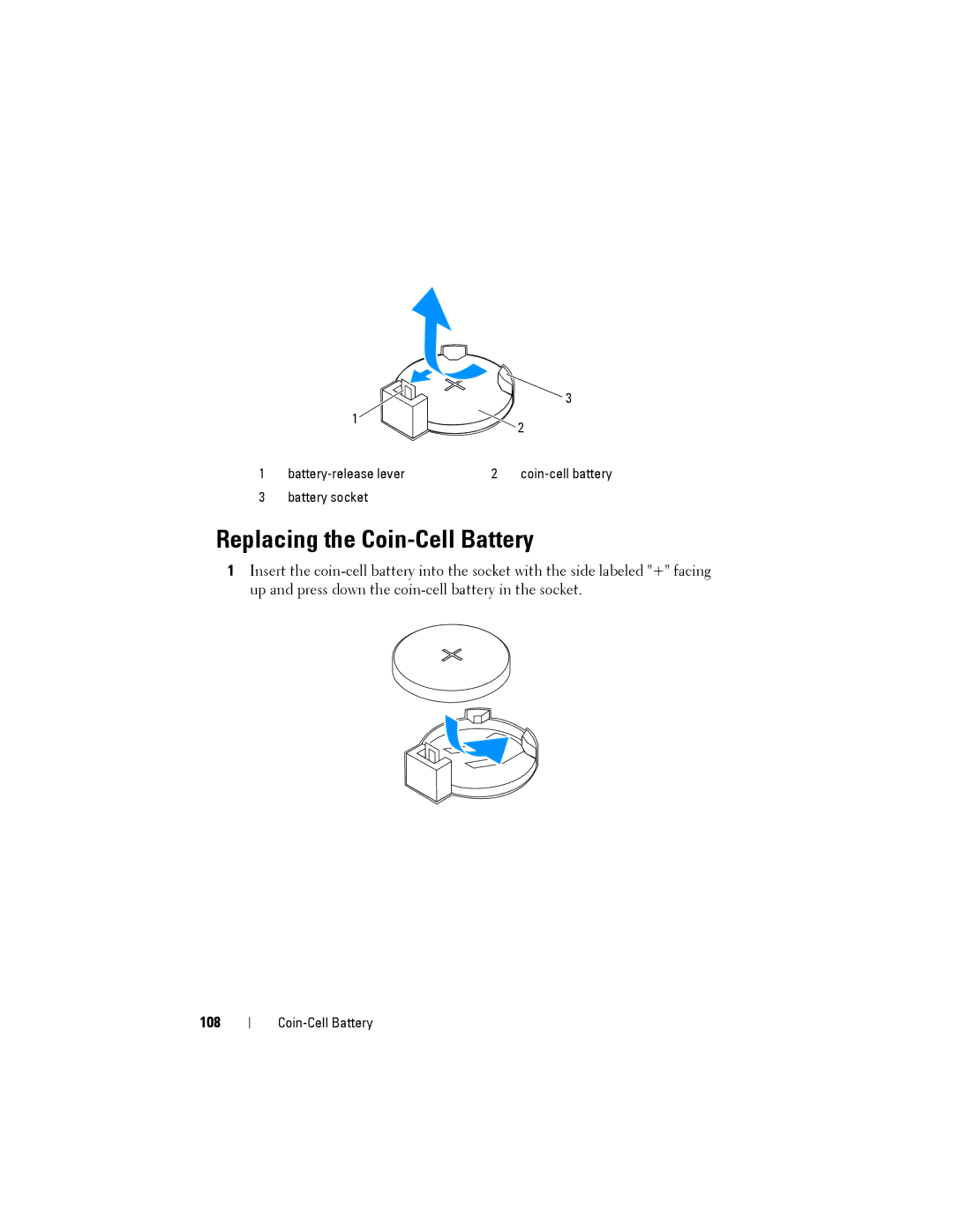 Dell XPS 8500 manual Replacing the Coin-Cell Battery, 108 