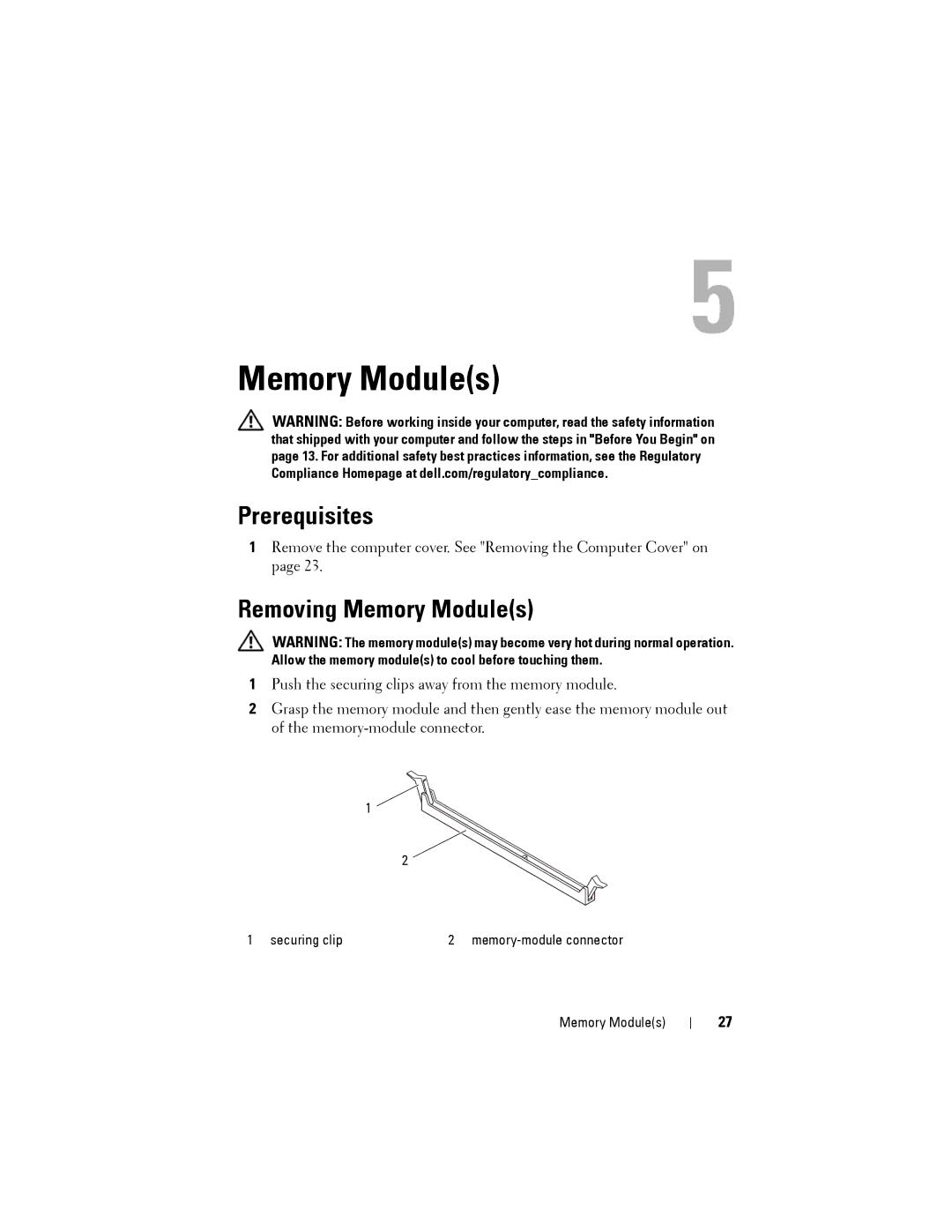 Dell XPS 8500 manual Prerequisites, Removing Memory Modules 