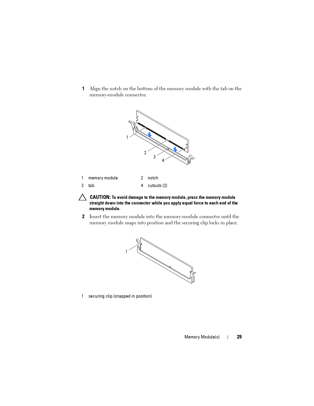 Dell XPS 8500 manual Memory module Notch Tab 