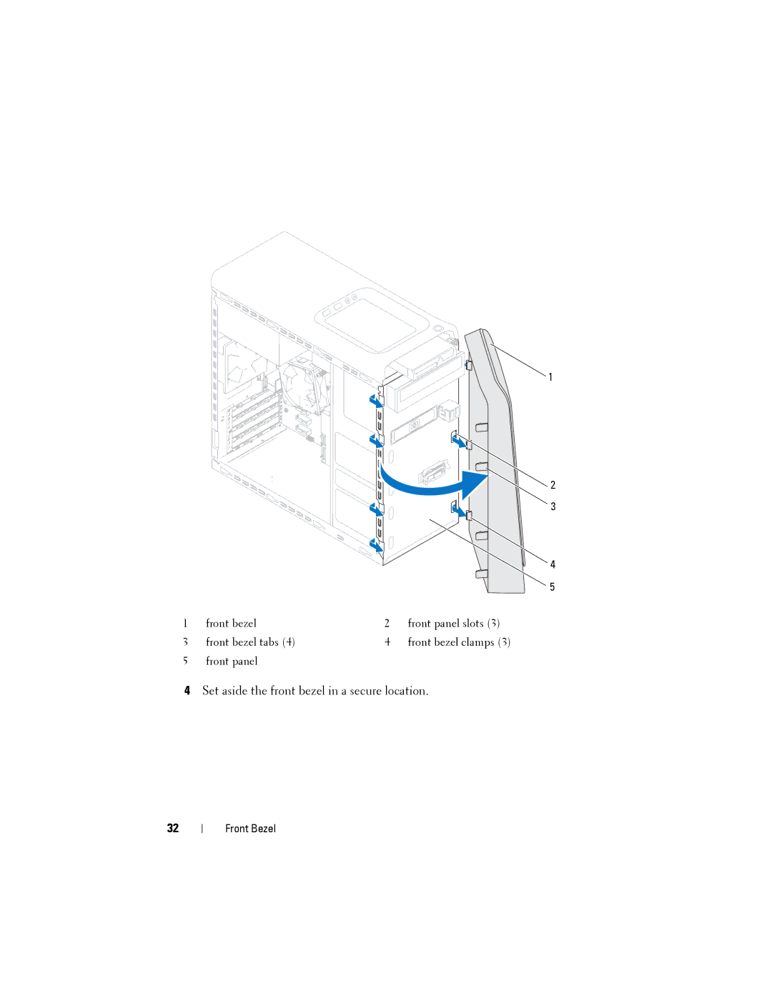 Dell XPS 8500 manual Set aside the front bezel in a secure location 