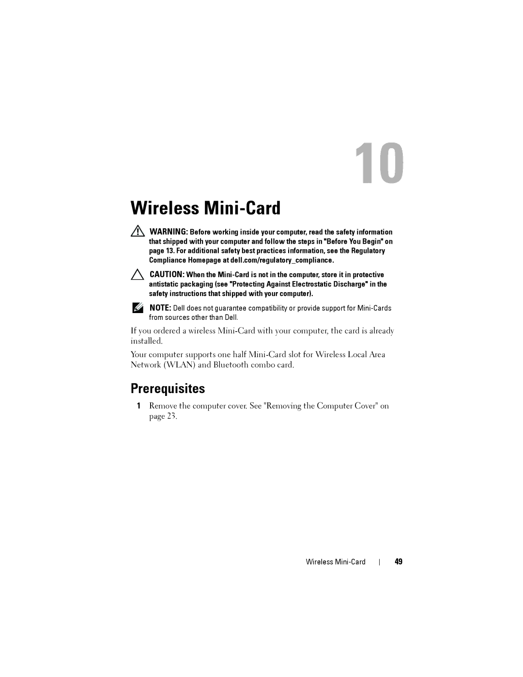 Dell XPS 8500 manual Wireless Mini-Card, Prerequisites 