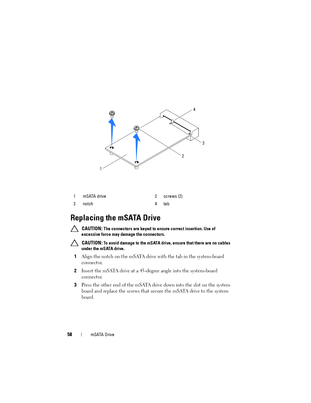 Dell XPS 8500 manual Replacing the mSATA Drive 