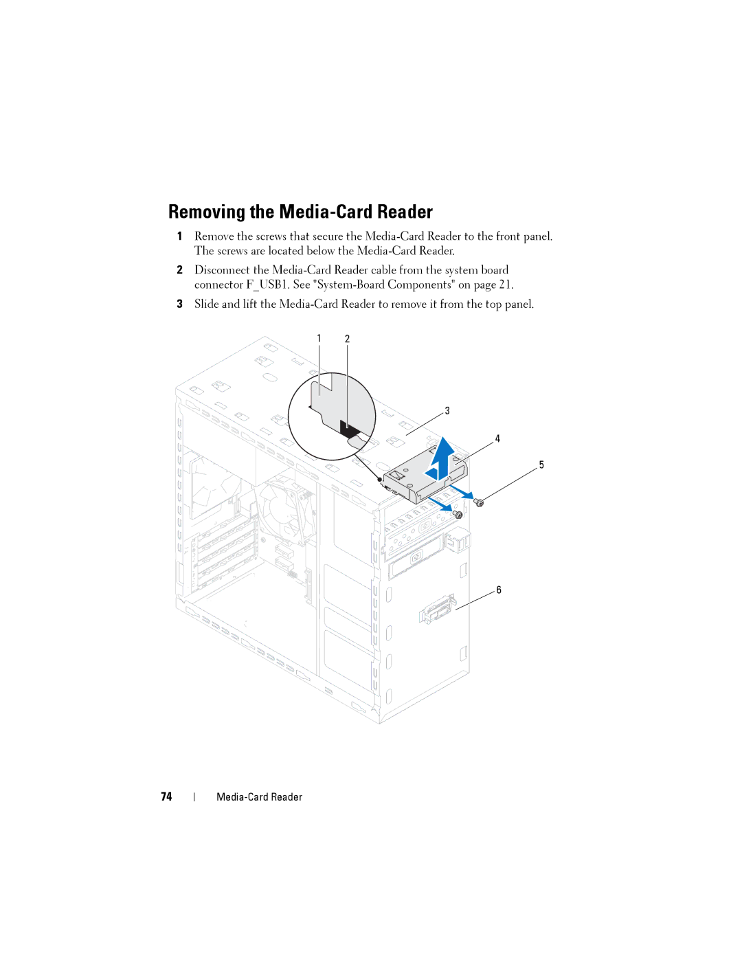 Dell XPS 8500 manual Removing the Media-Card Reader 