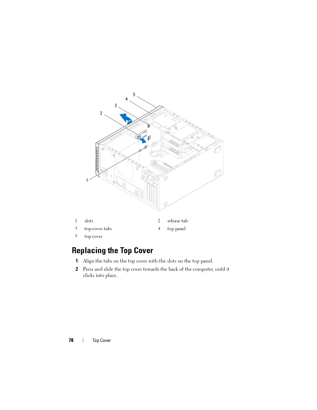 Dell XPS 8500 manual Replacing the Top Cover 