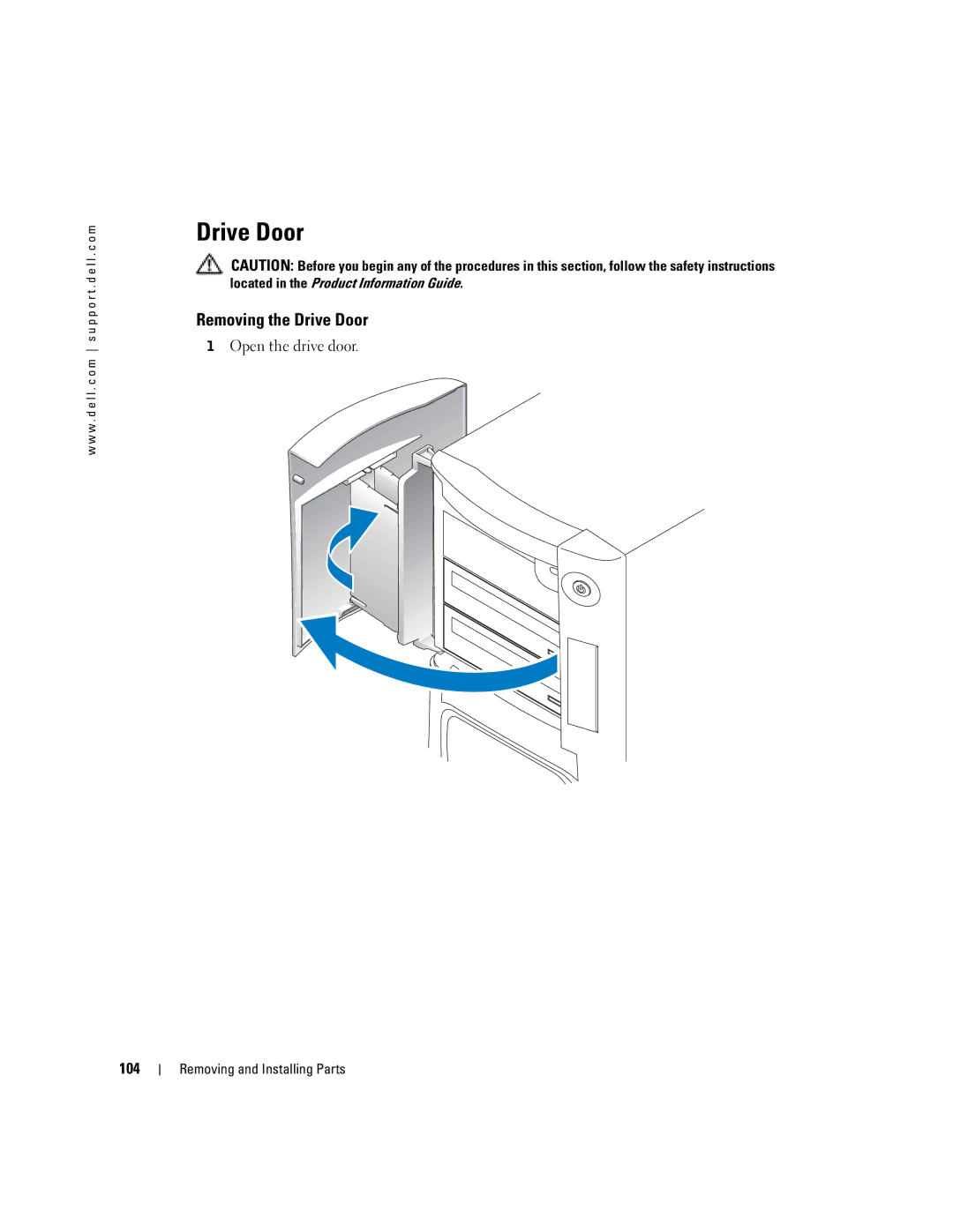 Dell XPS GEN 3 manual Removing the Drive Door, 104 