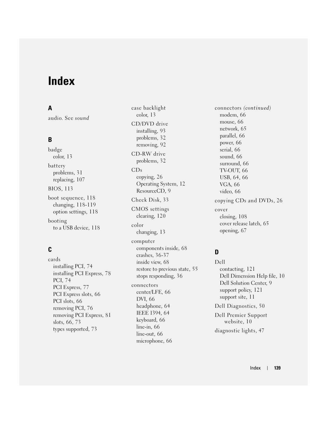 Dell XPS GEN 3 manual Index 139 