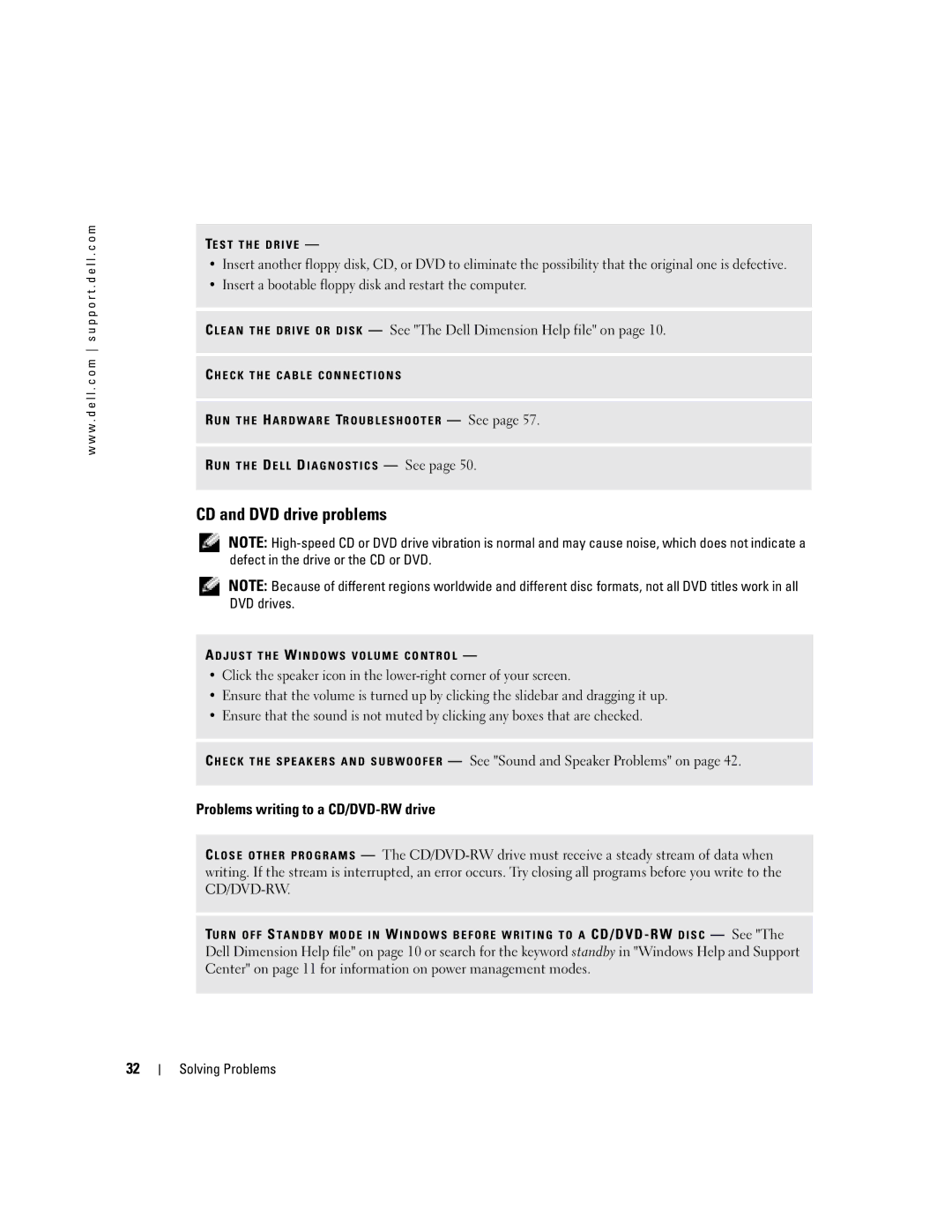 Dell XPS GEN 3 manual CD and DVD drive problems, Problems writing to a CD/DVD-RW drive 