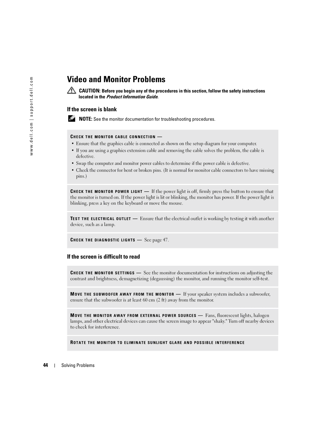 Dell XPS GEN 3 manual Video and Monitor Problems, If the screen is blank, If the screen is difficult to read 