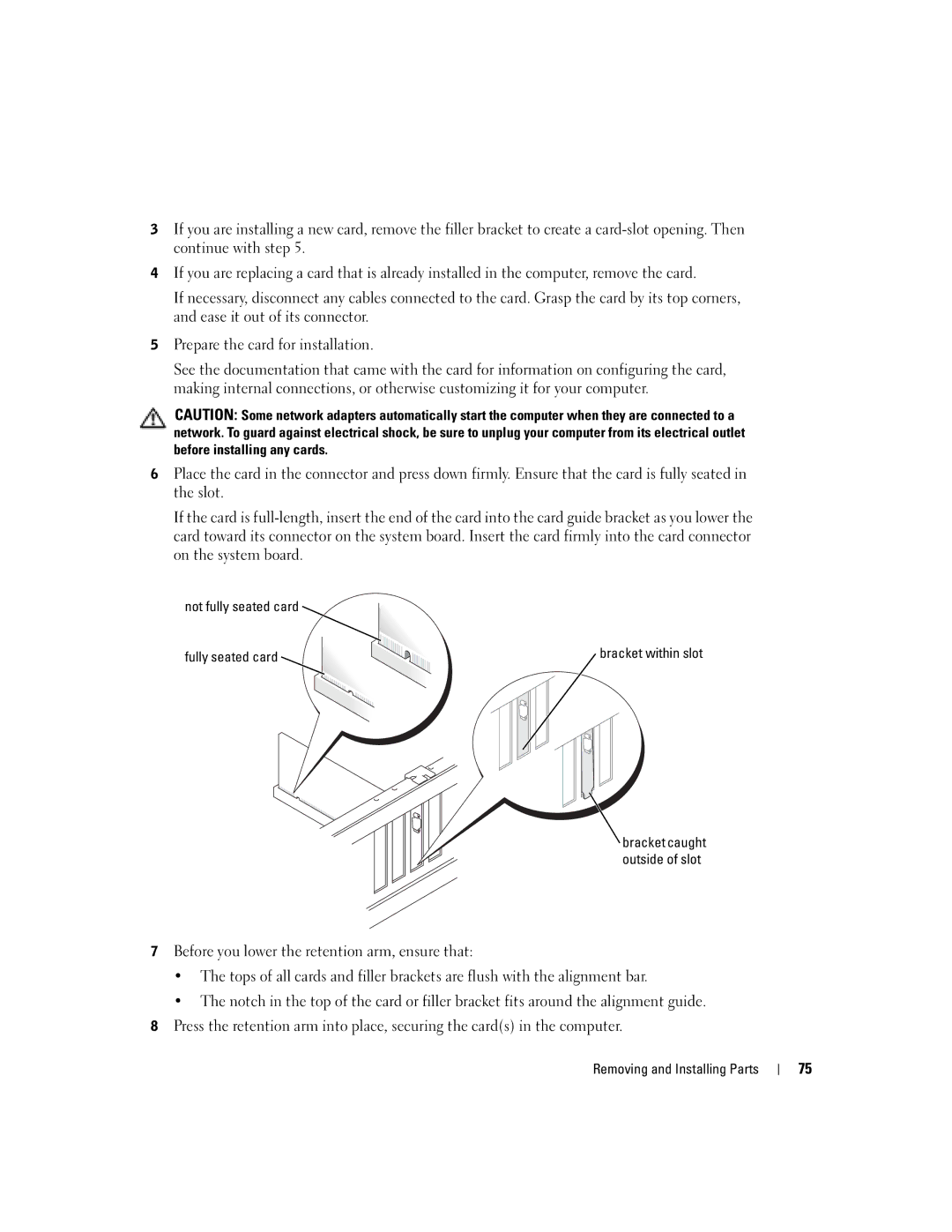 Dell XPS GEN 3 manual Not fully seated card Fully seated card 