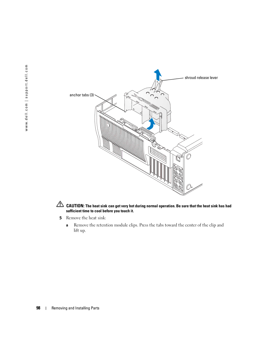 Dell XPS GEN 3 manual Anchor tabs Shroud release lever 