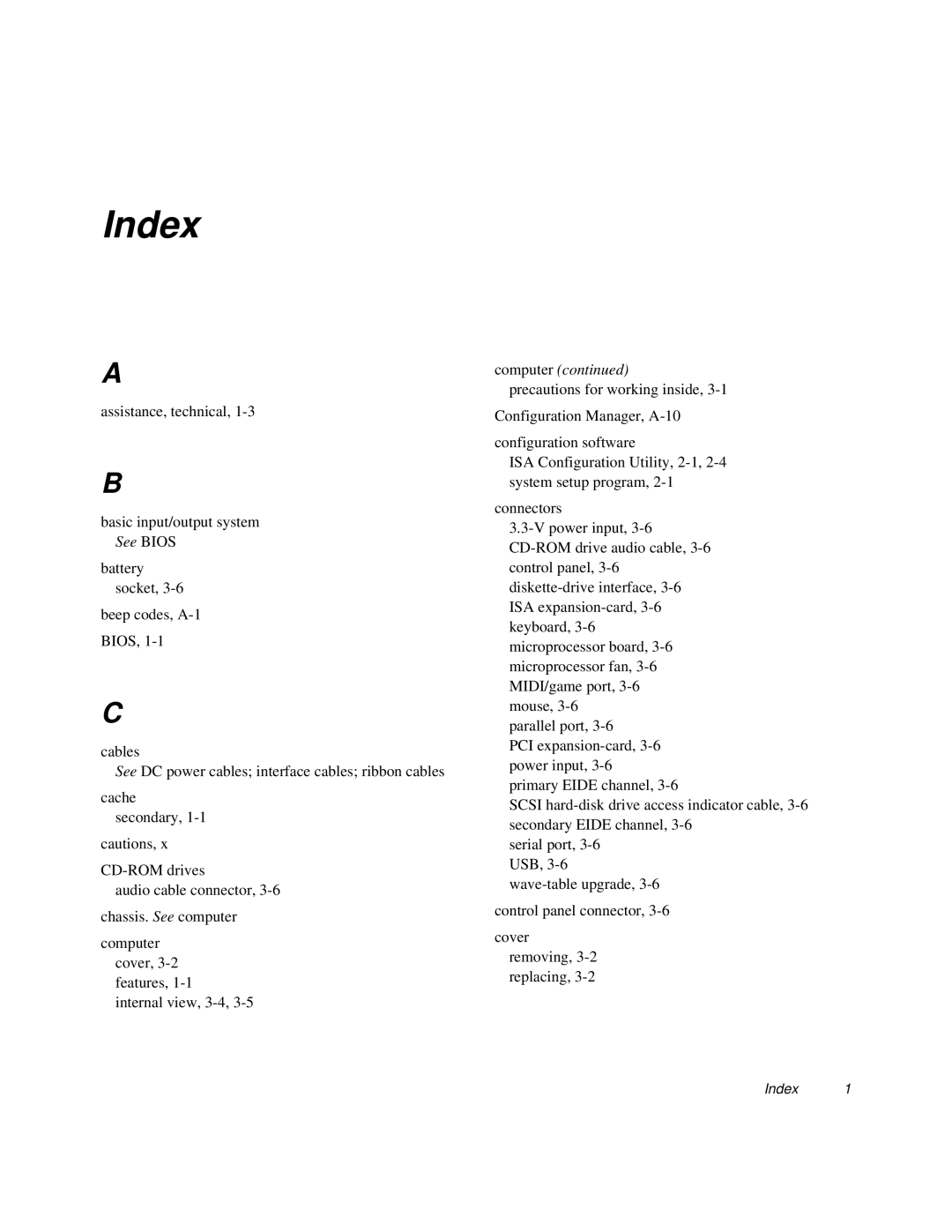 Dell XPS H233 manual Index, Computer 