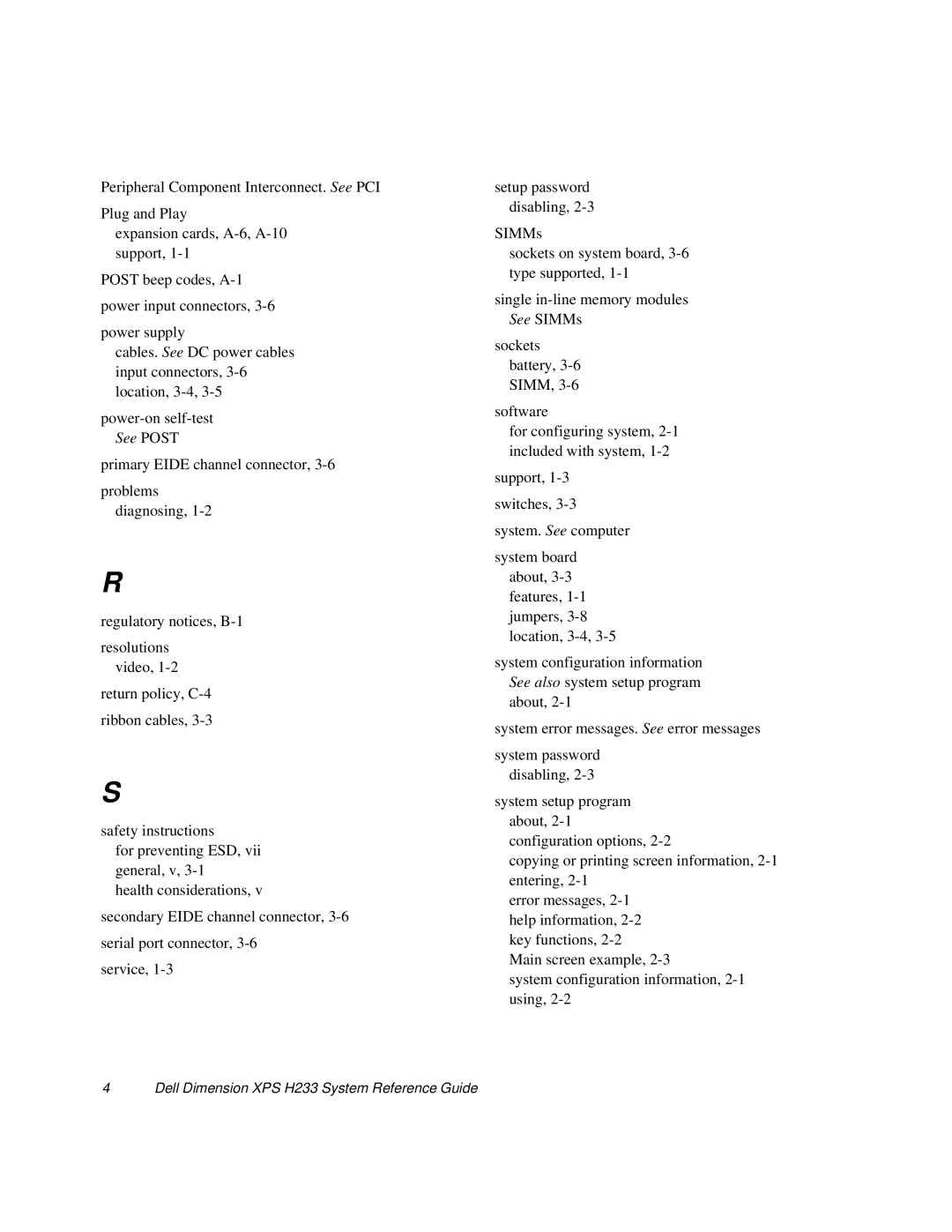 Dell manual Dell Dimension XPS H233 System Reference Guide 