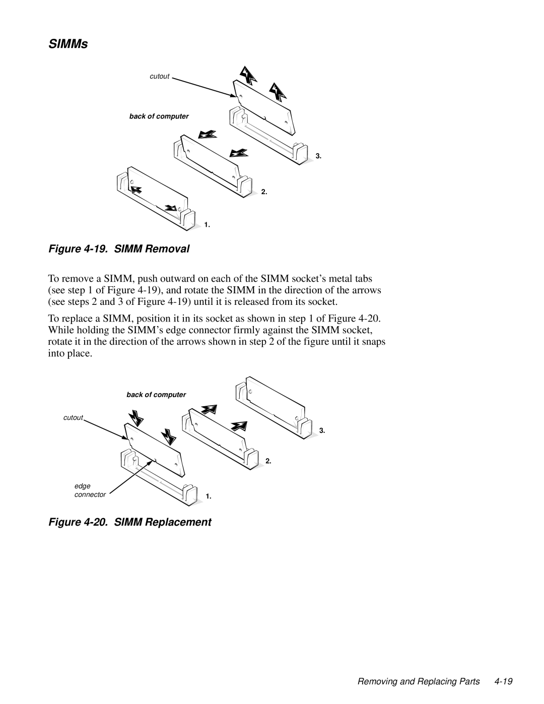 Dell XPS H233, XPS H266 manual SIMMs, Simm Removal 