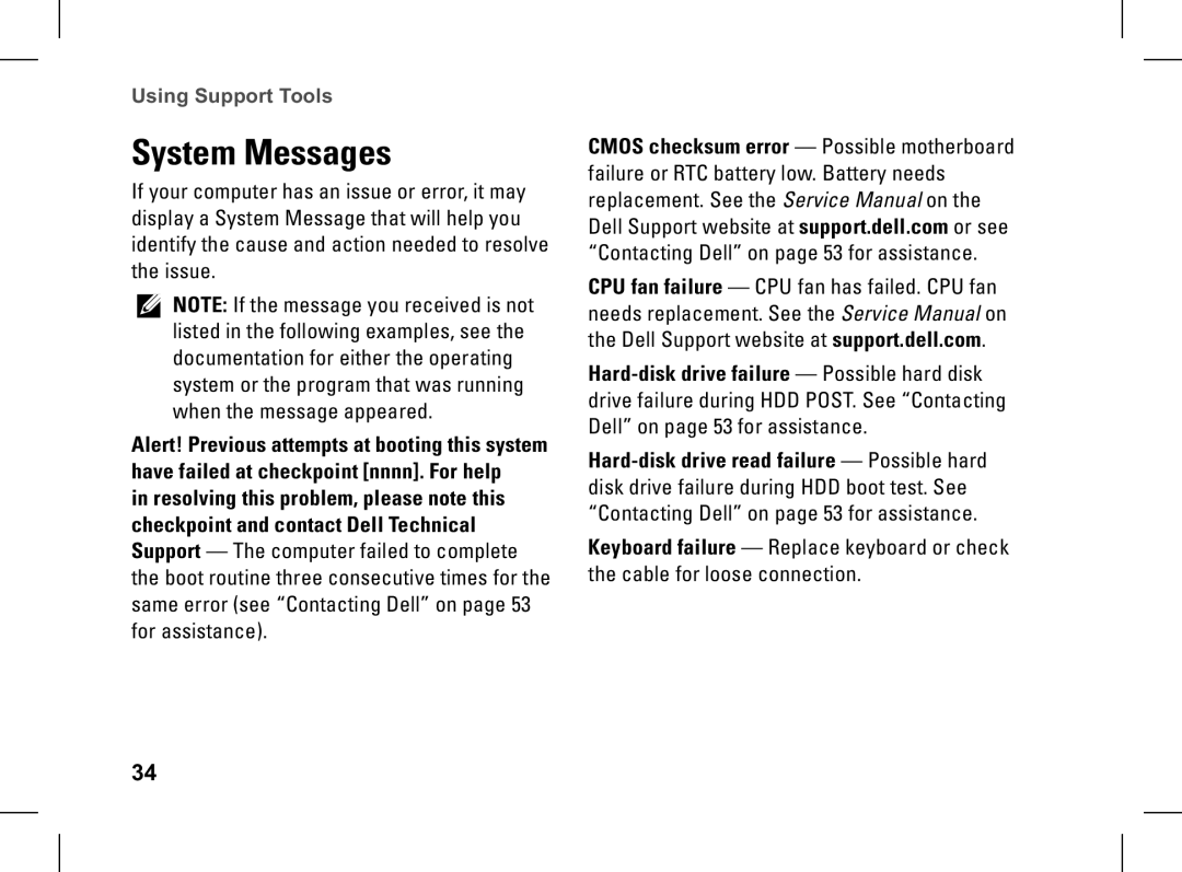 Dell XPS setup guide System Messages 