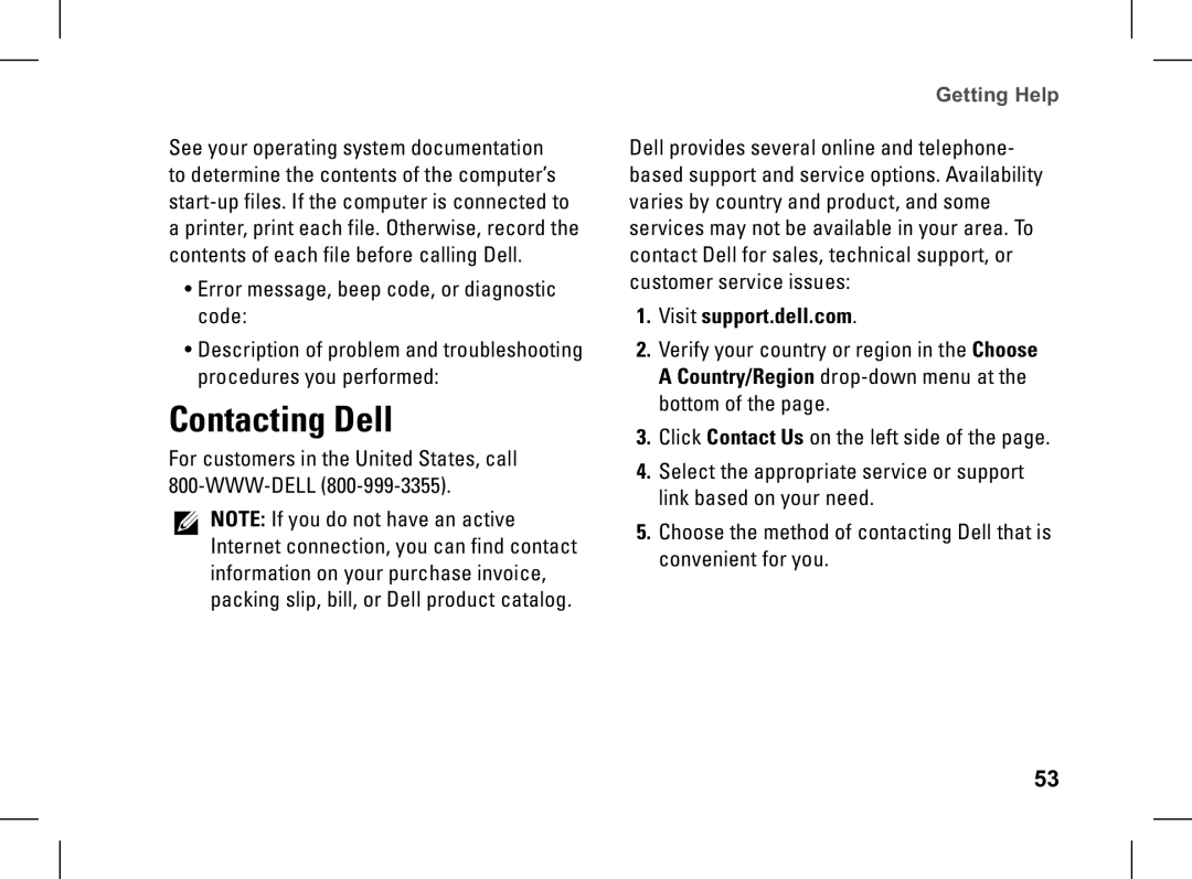 Dell XPS setup guide Contacting Dell, Visit support.dell.com 