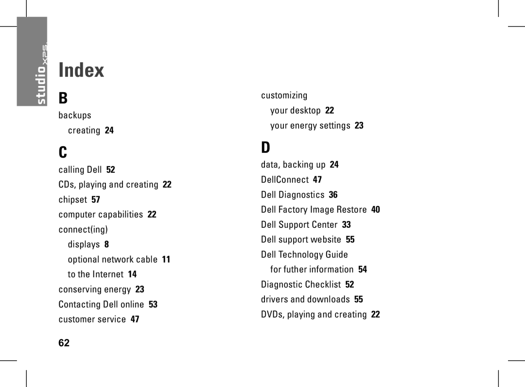 Dell XPS setup guide Index 