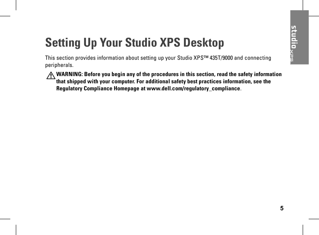 Dell setup guide Setting Up Your Studio XPS Desktop 