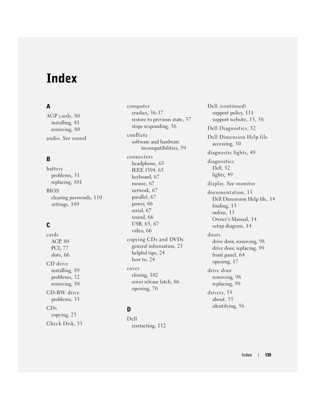 Dell XPS manual Index 139 