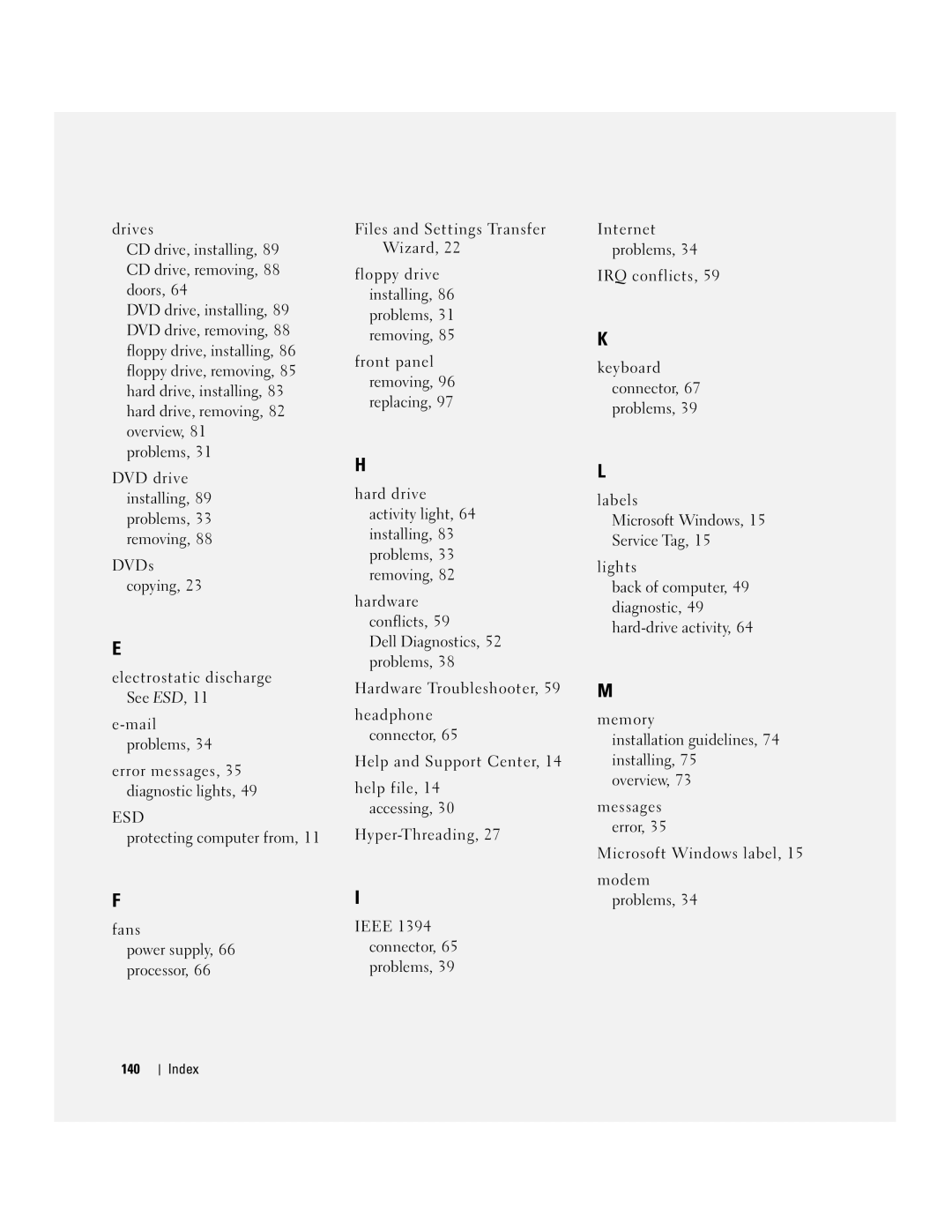 Dell XPS manual Processor Problems Modem problems, Help file, 14 accessing, Index 