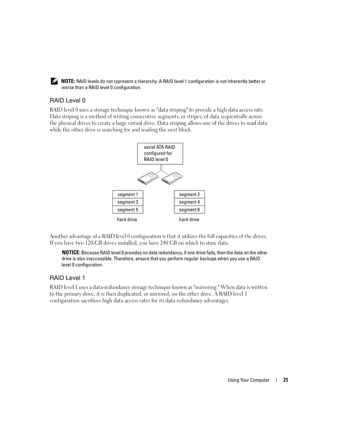 Dell XPS manual RAID Level, Segment Hard drive 